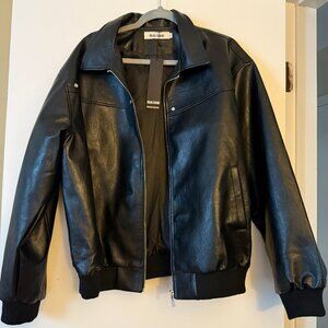 REALTAKAI BLACK FAUX LEATHER JACKET, SIZE XL